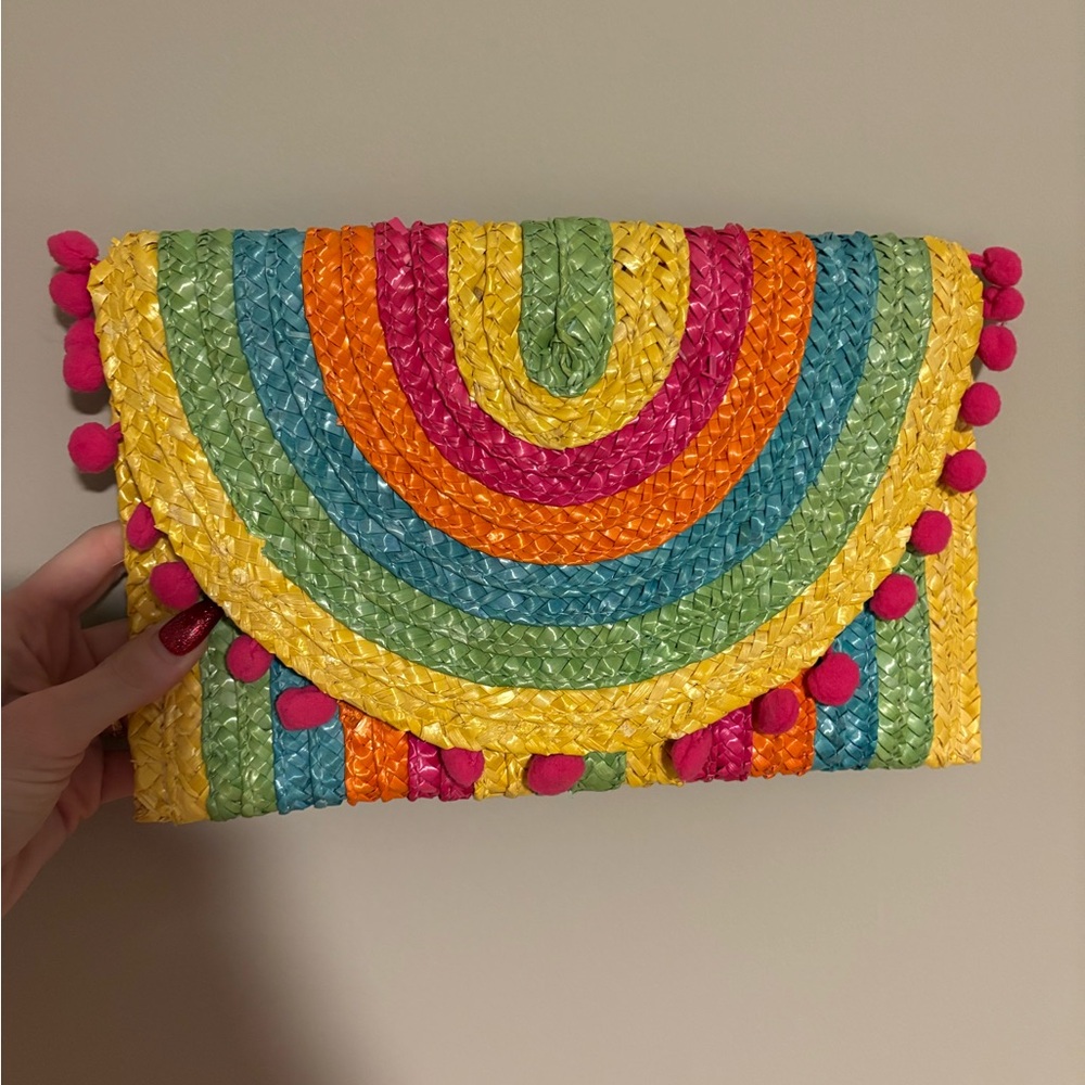NWOT Yellow & Pink Multicolor Woven Clutch